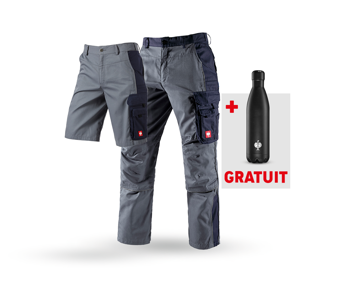Vêtements: KIT: Pantalon à taille + Short e.s.active + Gourde + gris/bleu foncé