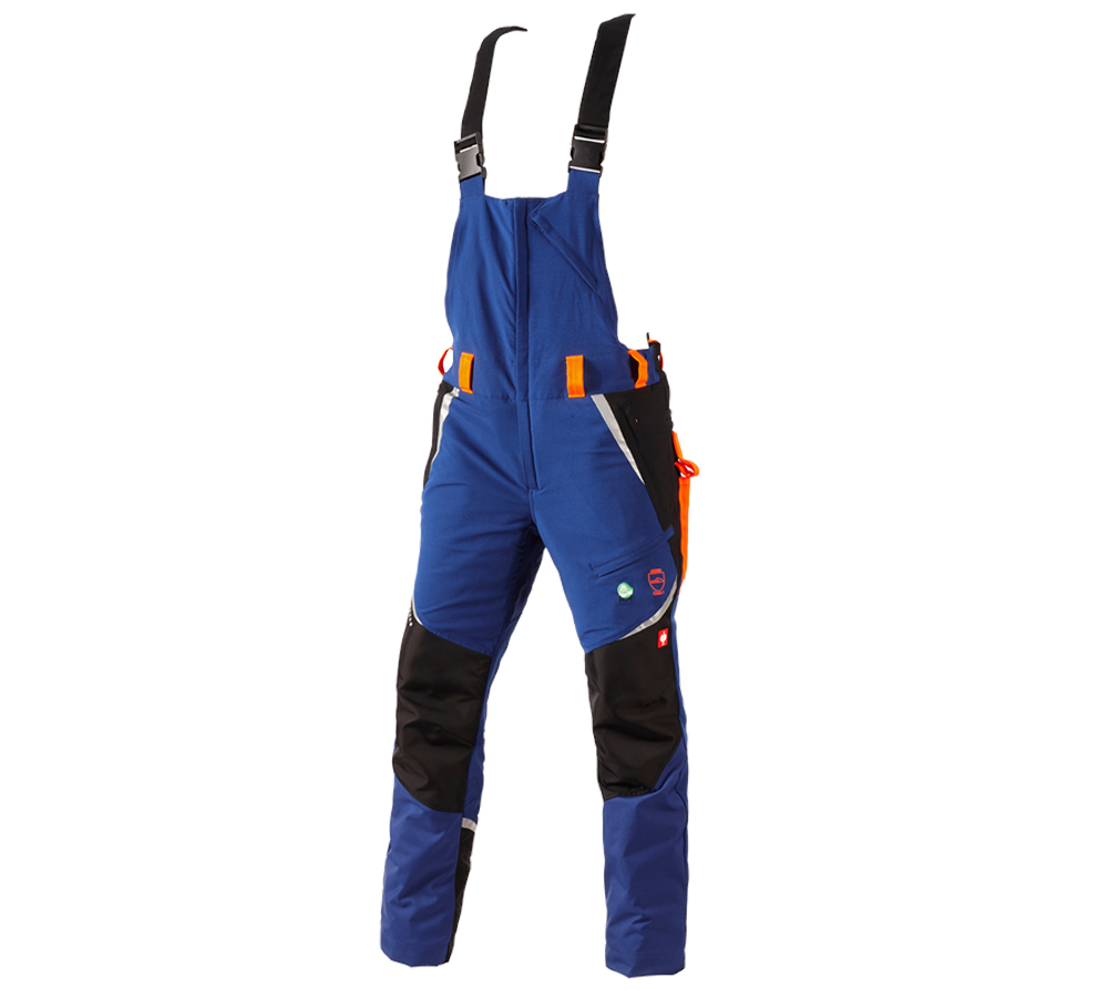 Pantalons de travail: e.s. Salopette de forestier anticoupure, KWF + bleu royal/orange fluo