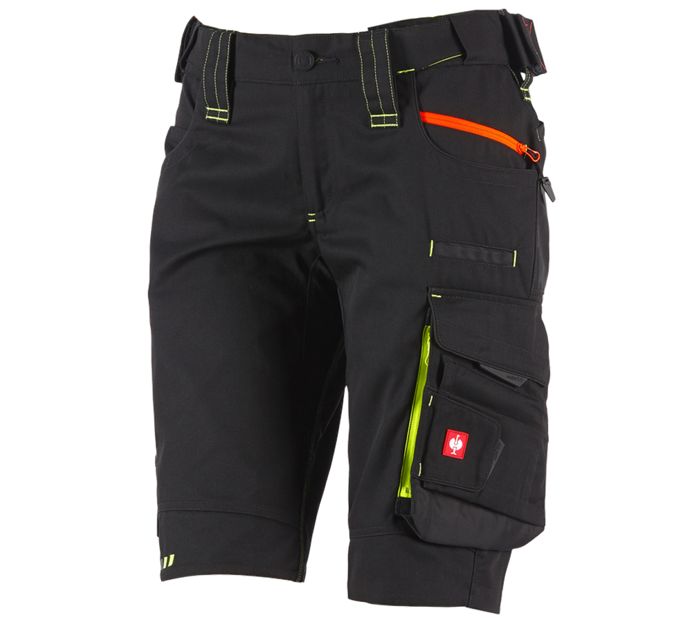 Work Trousers: Shorts e.s.motion 2020, ladies' + black/high-vis yellow/high-vis orange