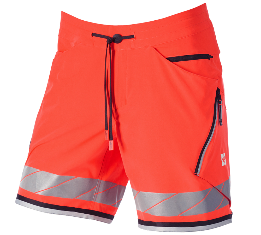 Pantalons de travail: Short fonctionnel réfléchissant e.s.ambition + rouge fluo/noir