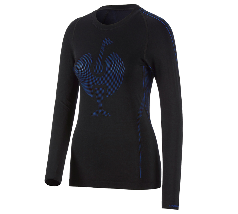 Vêtements thermiques: e.s. Fonction-Longsleeve seamless-warm, femmes + noir/bleu gentiane