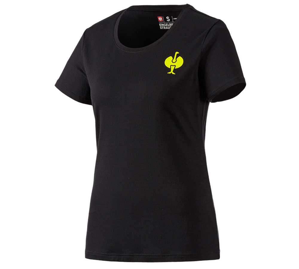 Shirts & Co.: T-Shirt Merino e.s.trail, Damen + schwarz/acidgelb