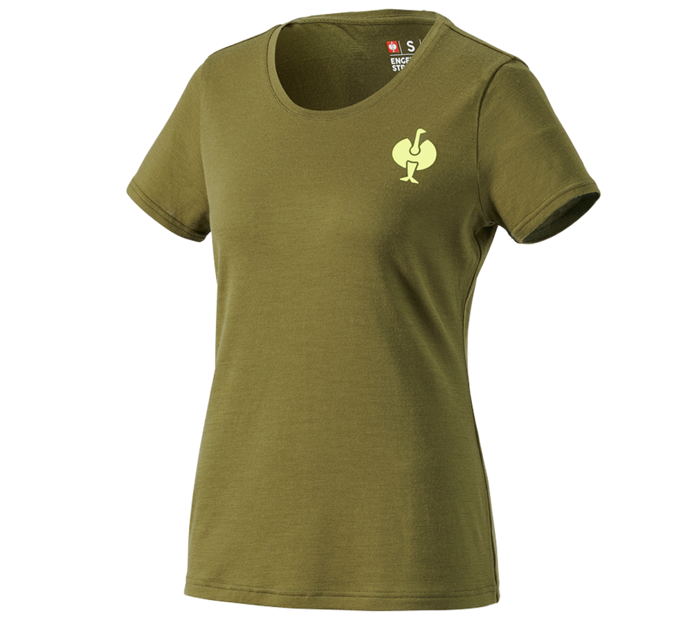 Hauts: T-Shirt Merino e.s.trail, femmes + vert genévrier/vert citron