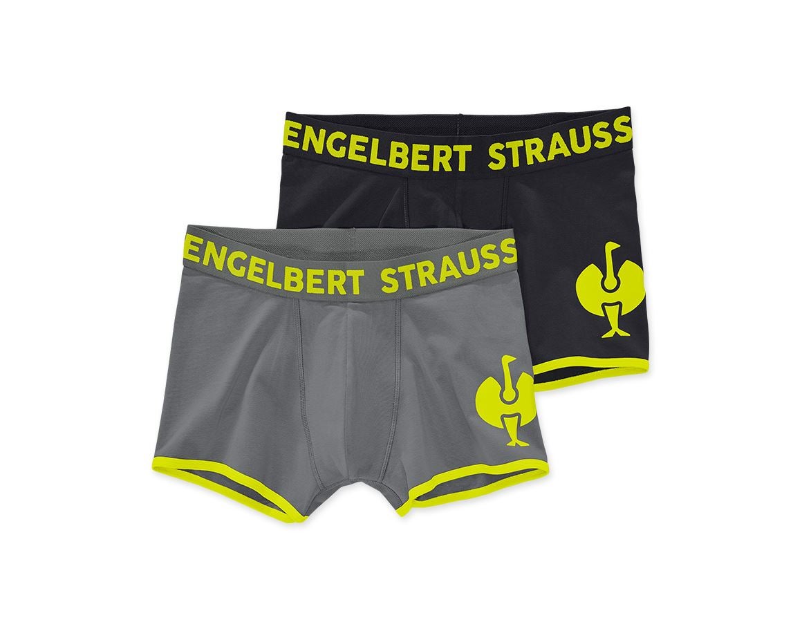 Underwear | Functional Underwear: Pants cotton stretch e.s.trail, pack of 2 + black/acid yellow+basaltgrey/acid yellow