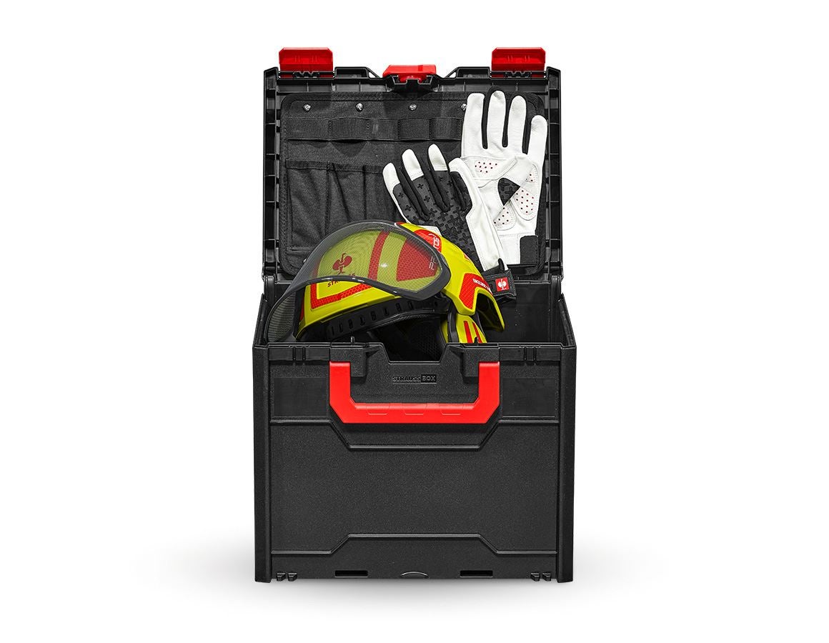Personal Protection: SET: Forestry helmet Protos + STRAUSSbox 340 midi + high-vis yellow/fiery red