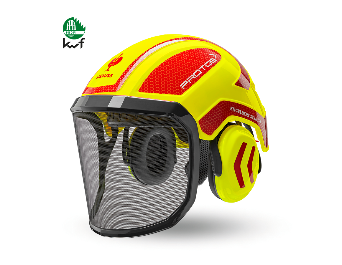 Hard Hats: e.s. Forestry helmet Protos® + high-vis yellow/fiery red