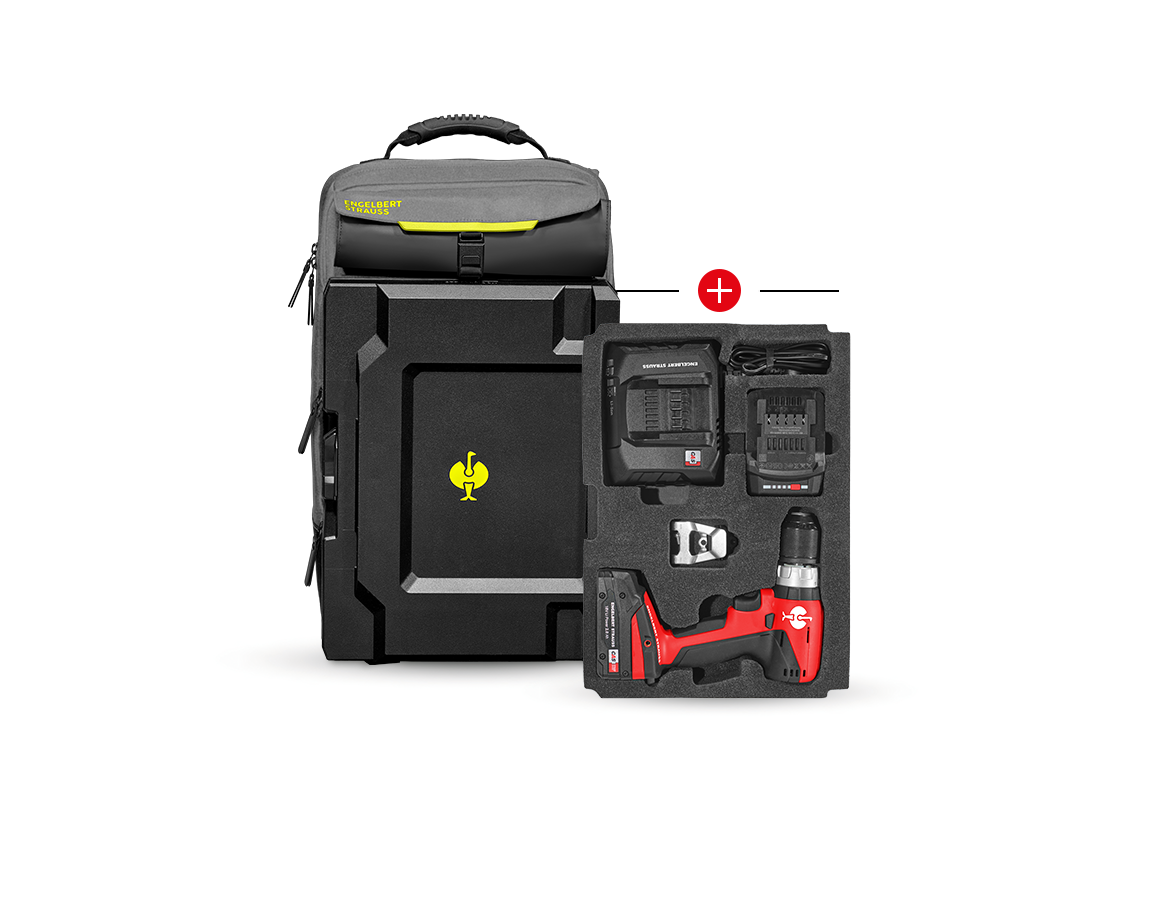 Tools: Insert Cordless screwdr.+STRAUSSbox backpack + basaltgrey/acid yellow