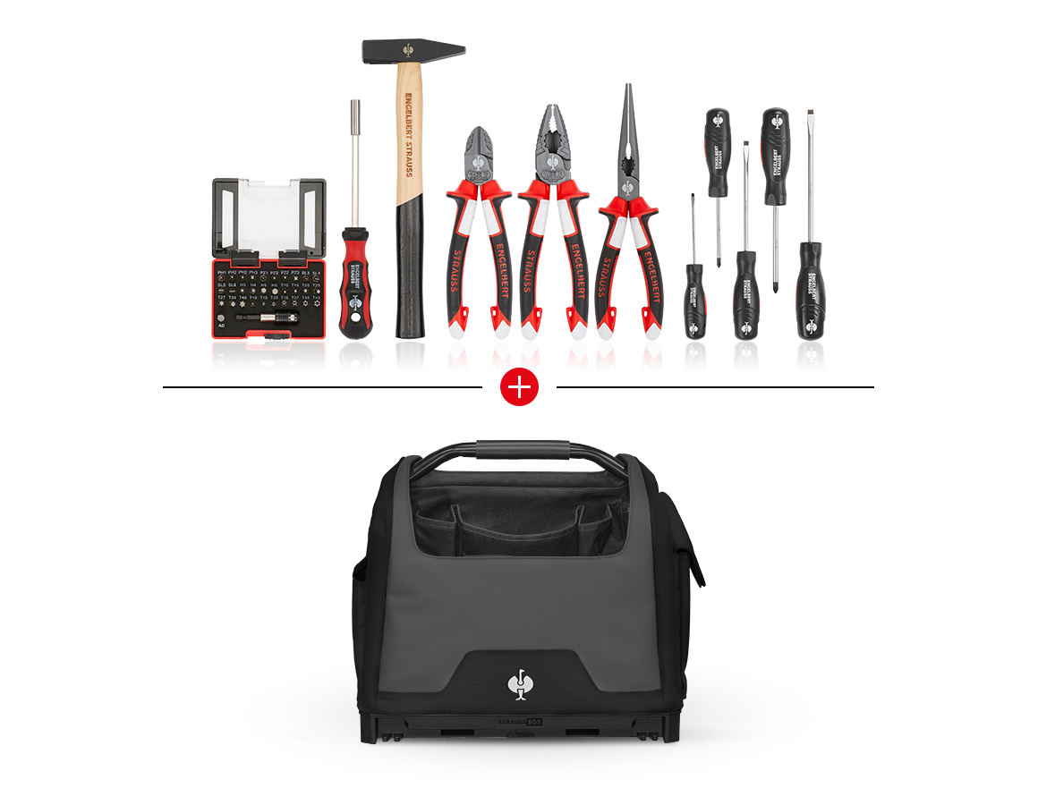 STRAUSSbox System: Tool set + STRAUSSbox tool bag, open + black