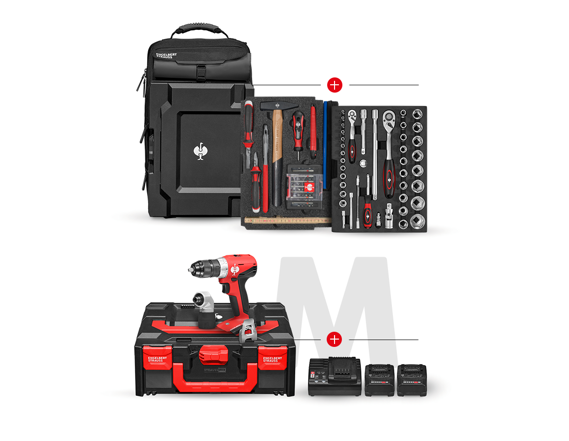 Werkzeuge: STRAUSSbox Rucksack Set+18,0 V Multi Bohrschrauber + schwarz