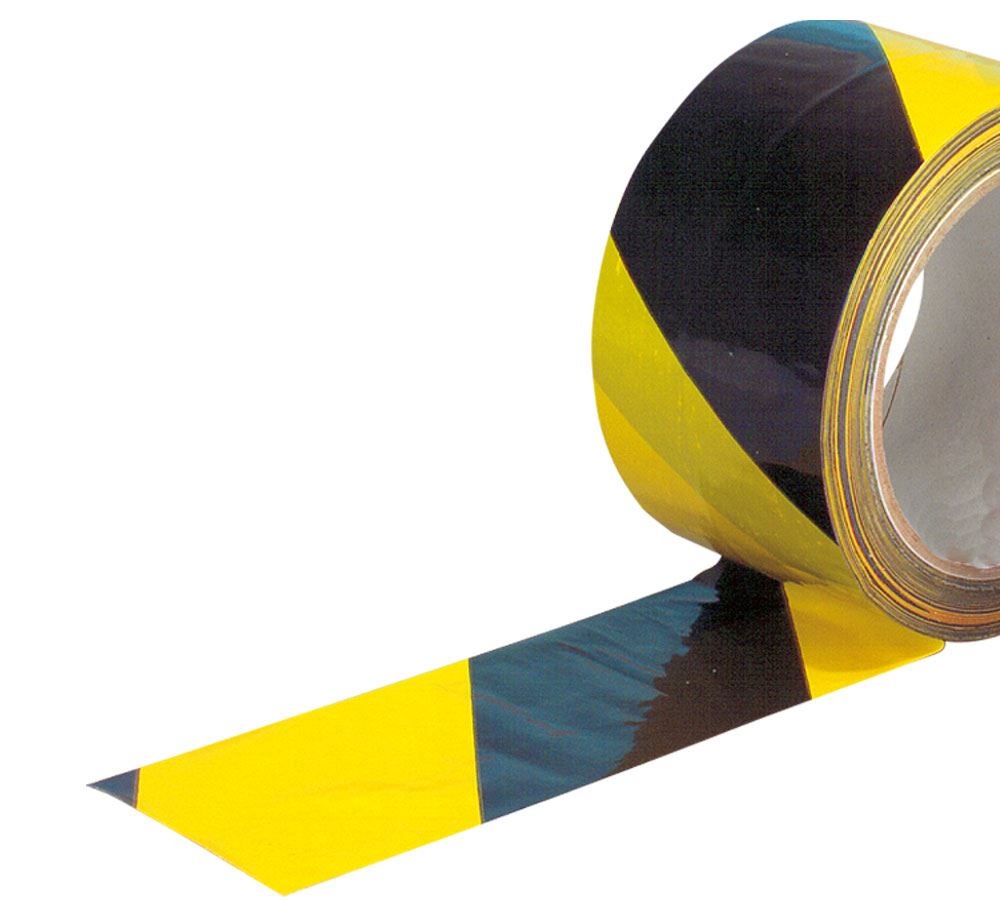 Plastic bands | crepe bands: Warning tape, self-adhesive + yellow/black