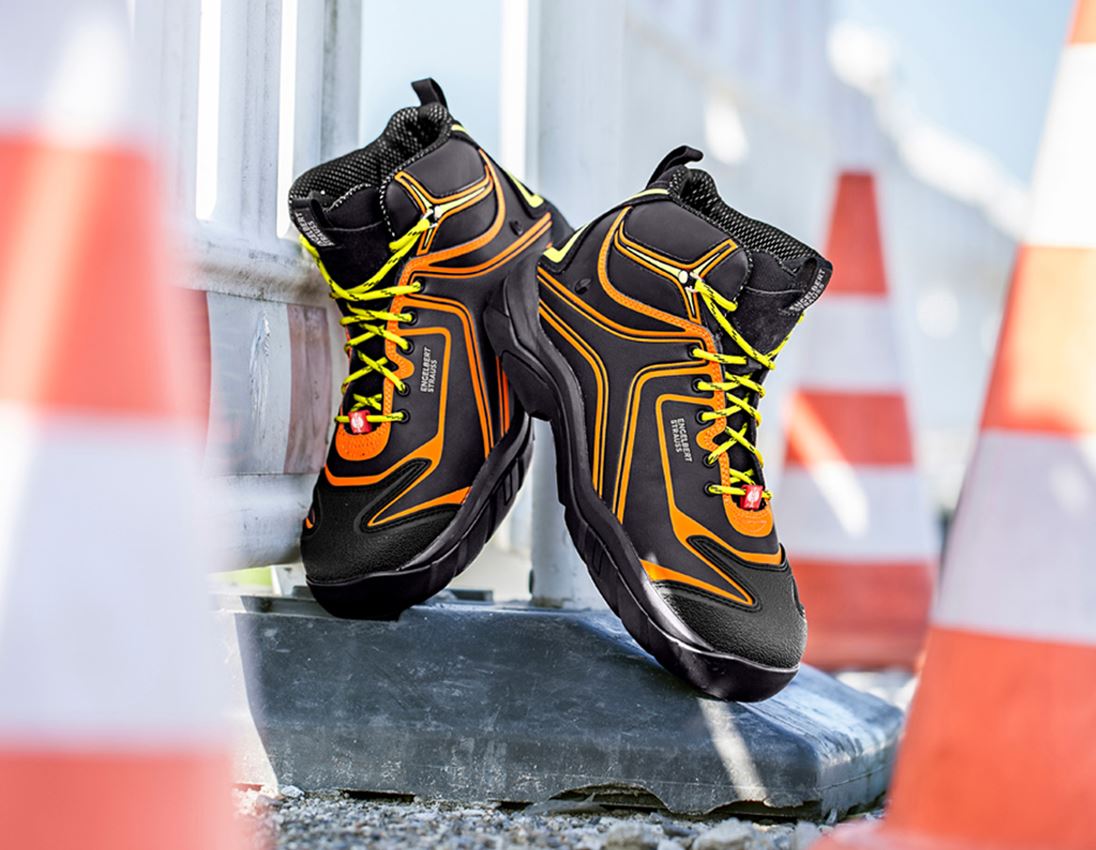 S3: e.s. S3 Chaussures hautes de sécurité Kajam + noir/orange fluo/jaune fluo