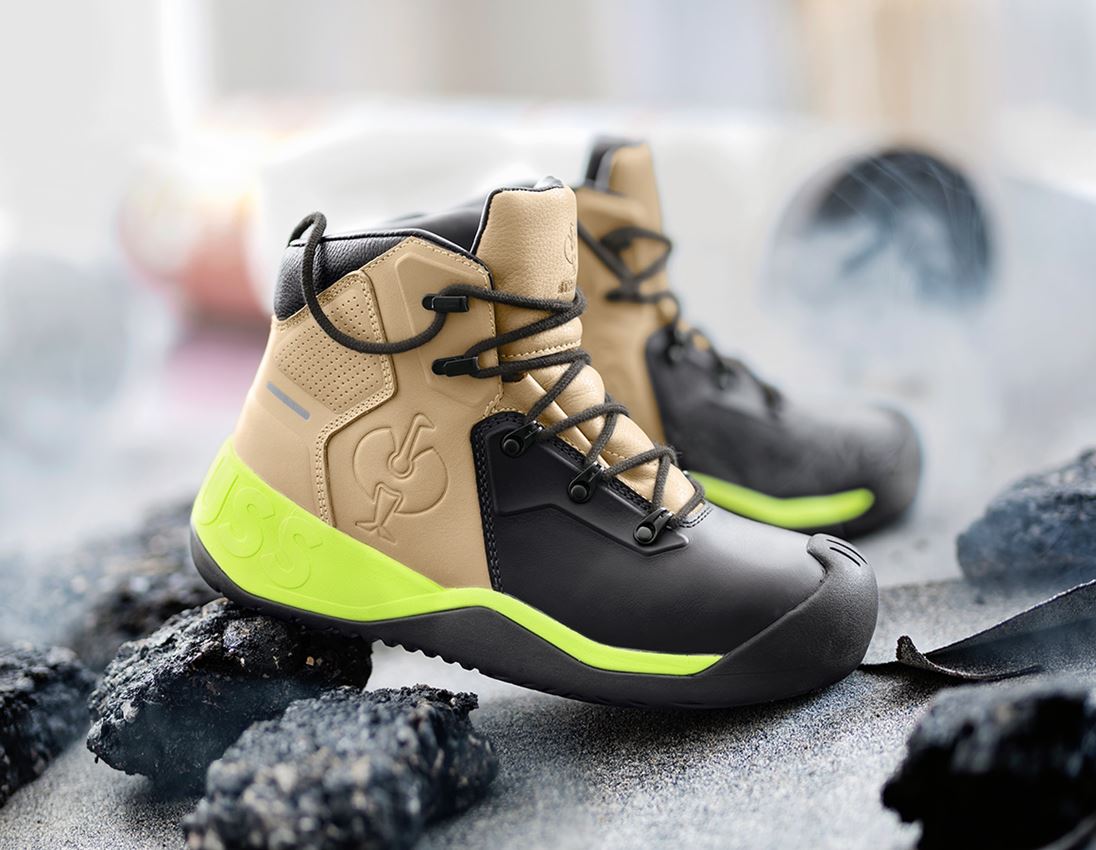 S3: S3 Roofer's- / Tarmac Safety boots e.s. Bayreuth + taupe/black/lime
