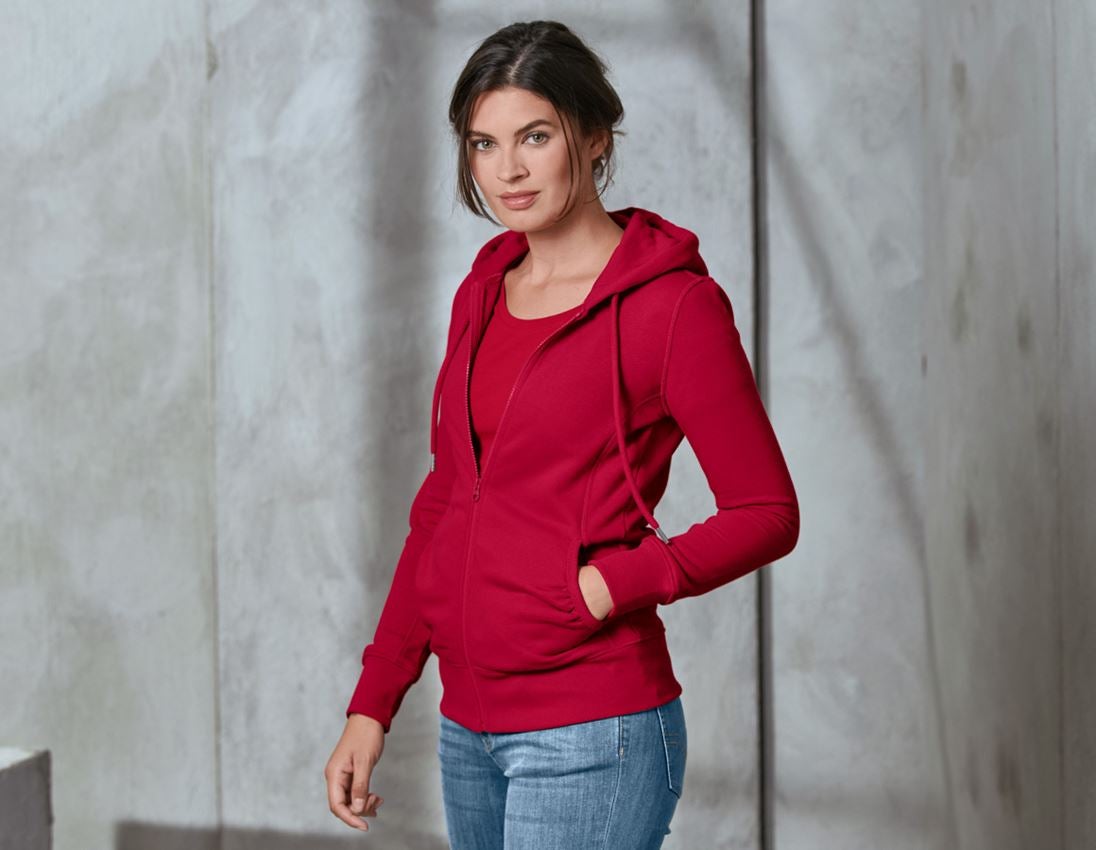 Topics: e.s. Hoody sweatjacket poly cotton, ladies' + fiery red