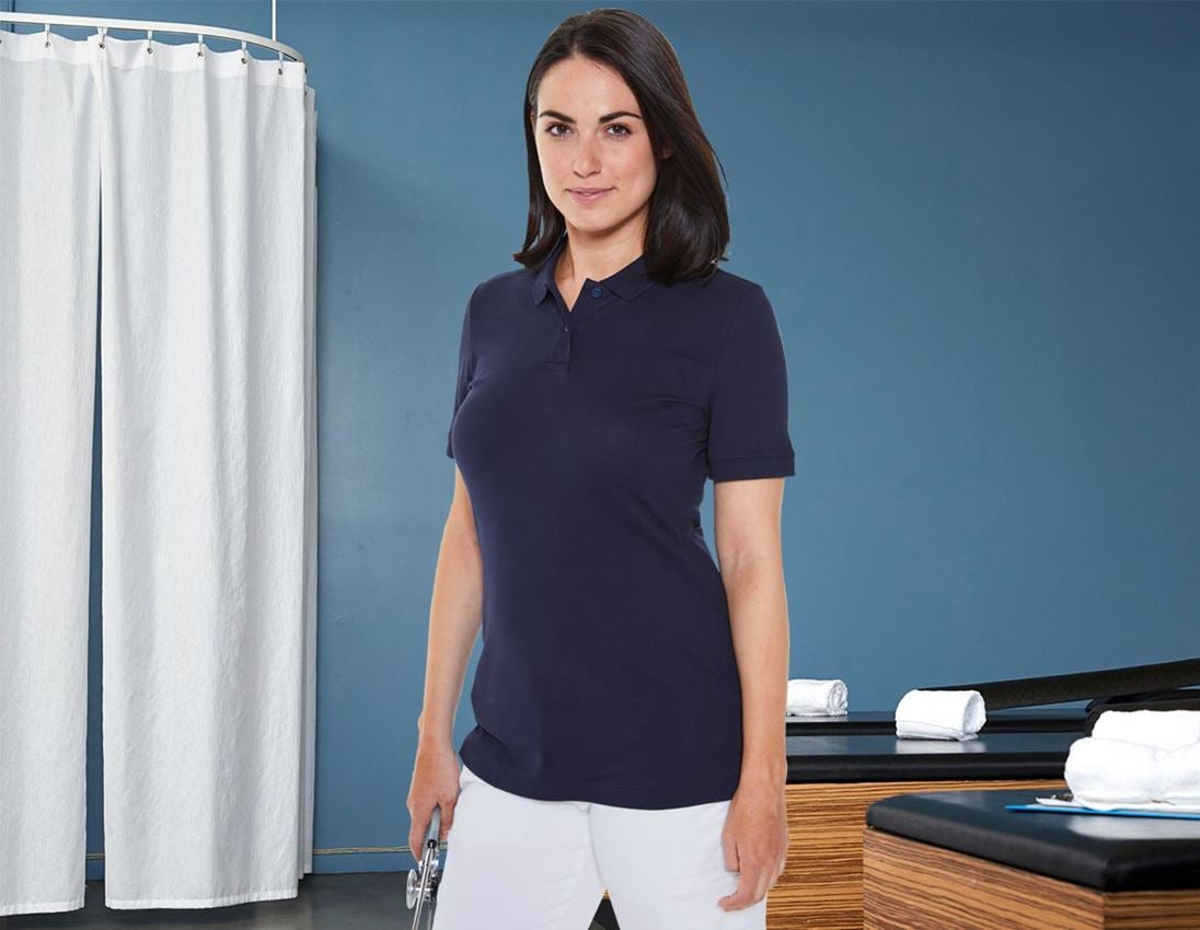 Shirts & Co.: e.s. Piqué-Polo cotton stretch, Damen + dunkelblau