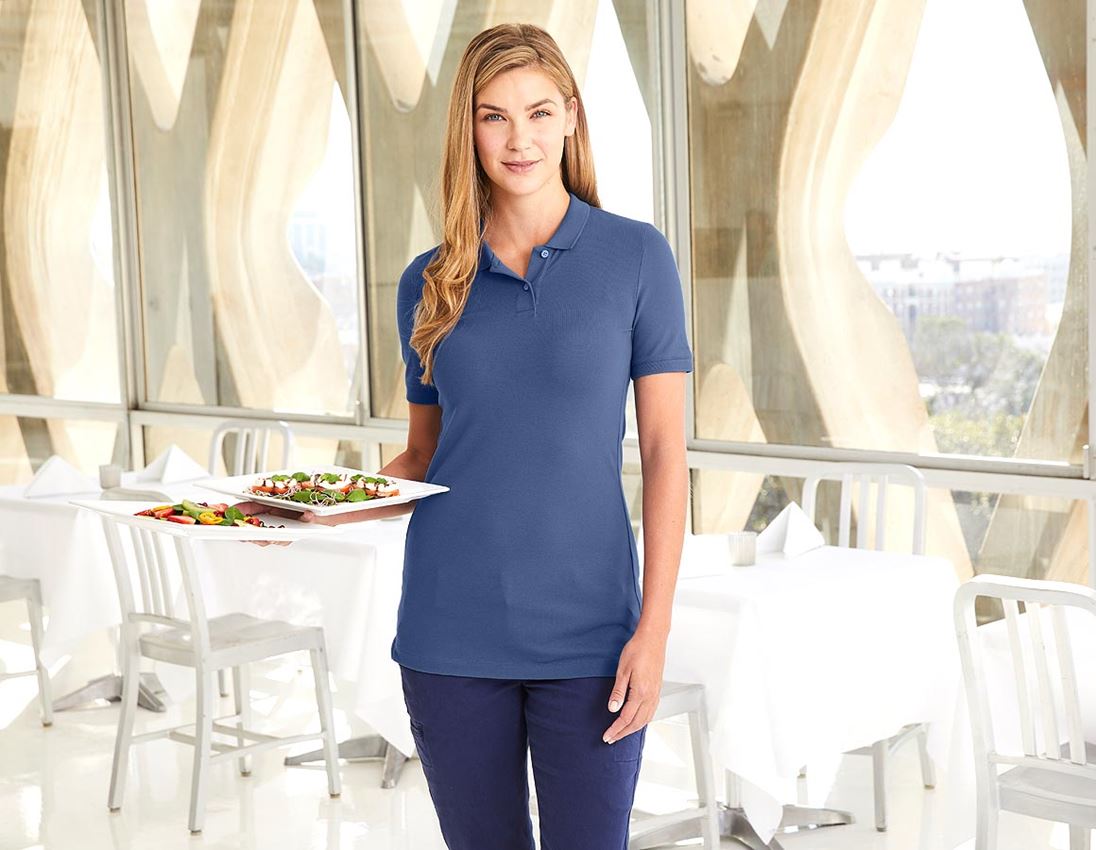 Shirts & Co.: e.s. Piqué-Polo cotton stretch, Damen, long fit + kobalt