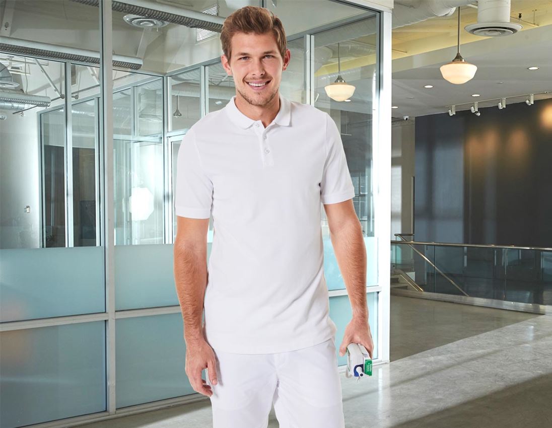 Shirts & Co.: e.s. Piqué-Polo cotton stretch, long fit + weiß