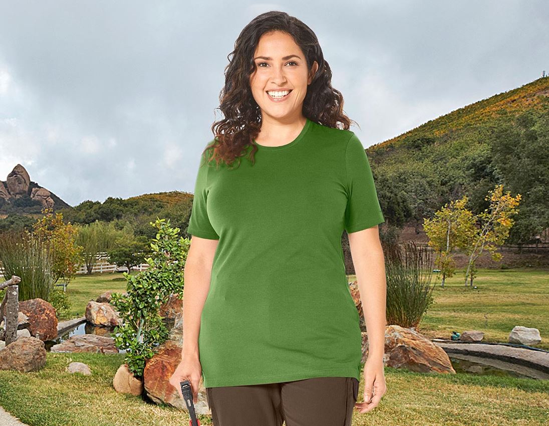 Hauts: e.s. T-Shirt cotton stretch, femmes, plus fit + vert d'eau