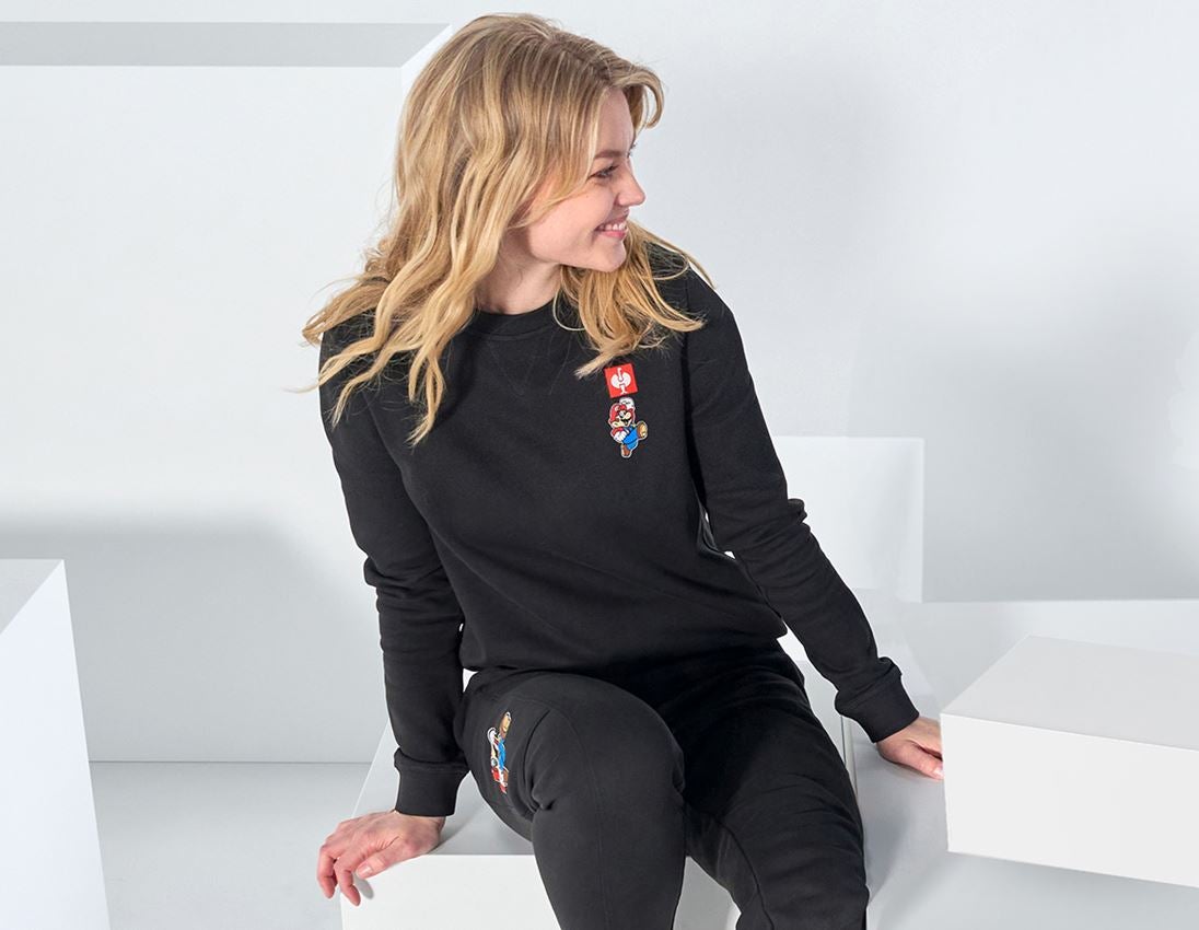 Shirts & Co.: Super Mario Sweatshirt, Damen + schwarz