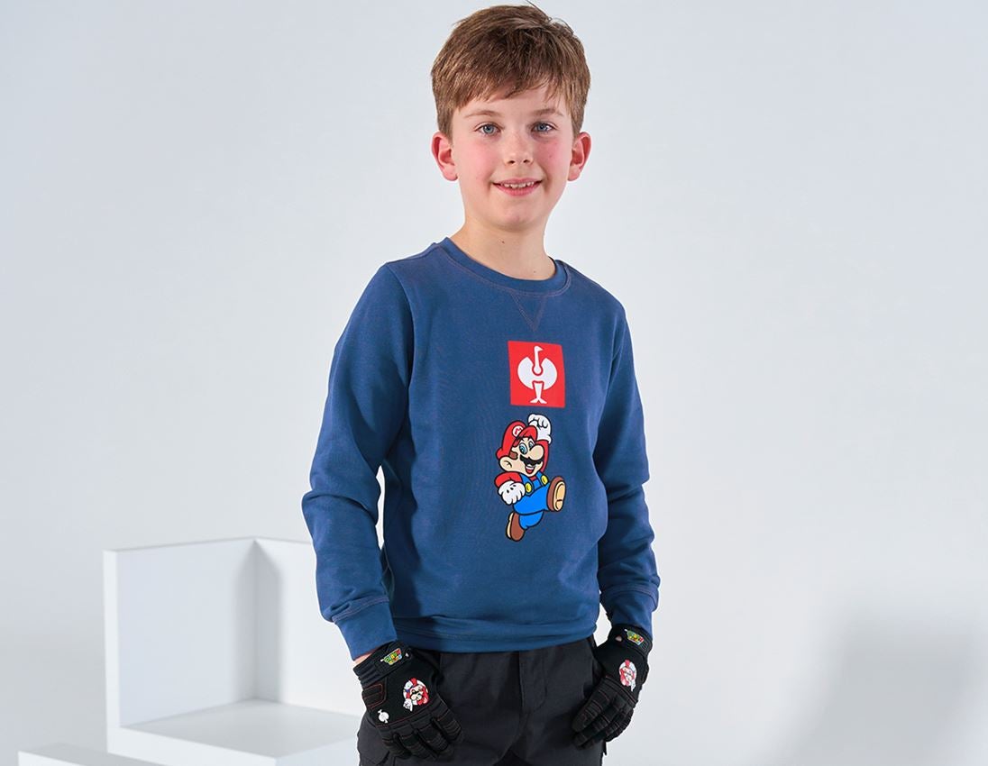 Hauts: Super Mario Sweatshirt, enfants + bleu alcalin
