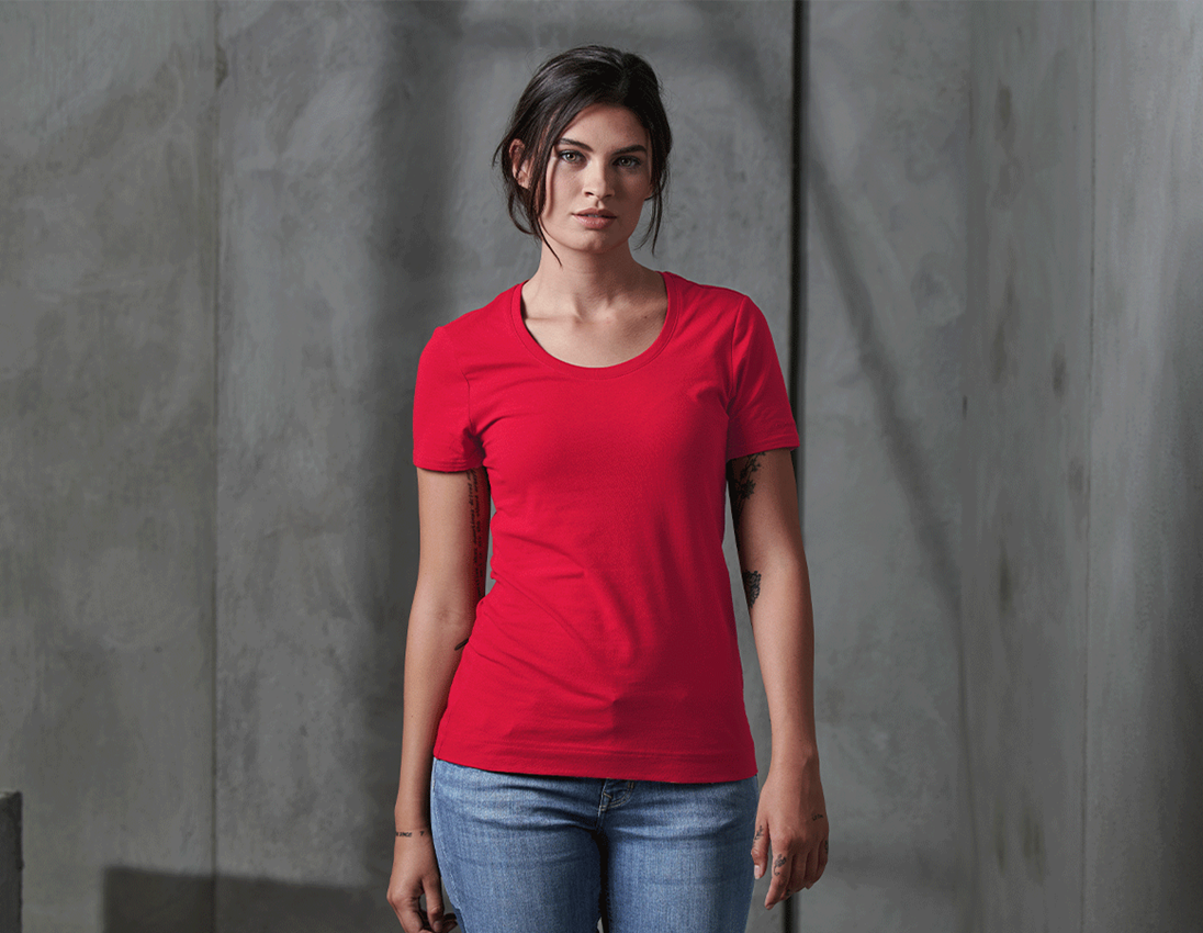 Shirts, Pullover & more: SET: 3x women's T-Shirt cotton stretch + Shirt + fiery red