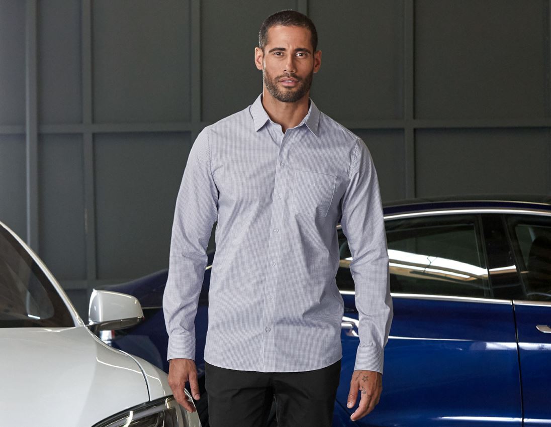 Shirts & Co.: e.s. Business Hemd cotton stretch, regular fit + nebelgrau kariert