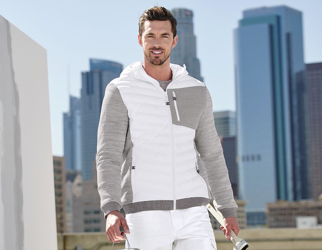 Vestes de travail: Veste en tricot à capuche hybride e.s.motion ten + blanc mélange