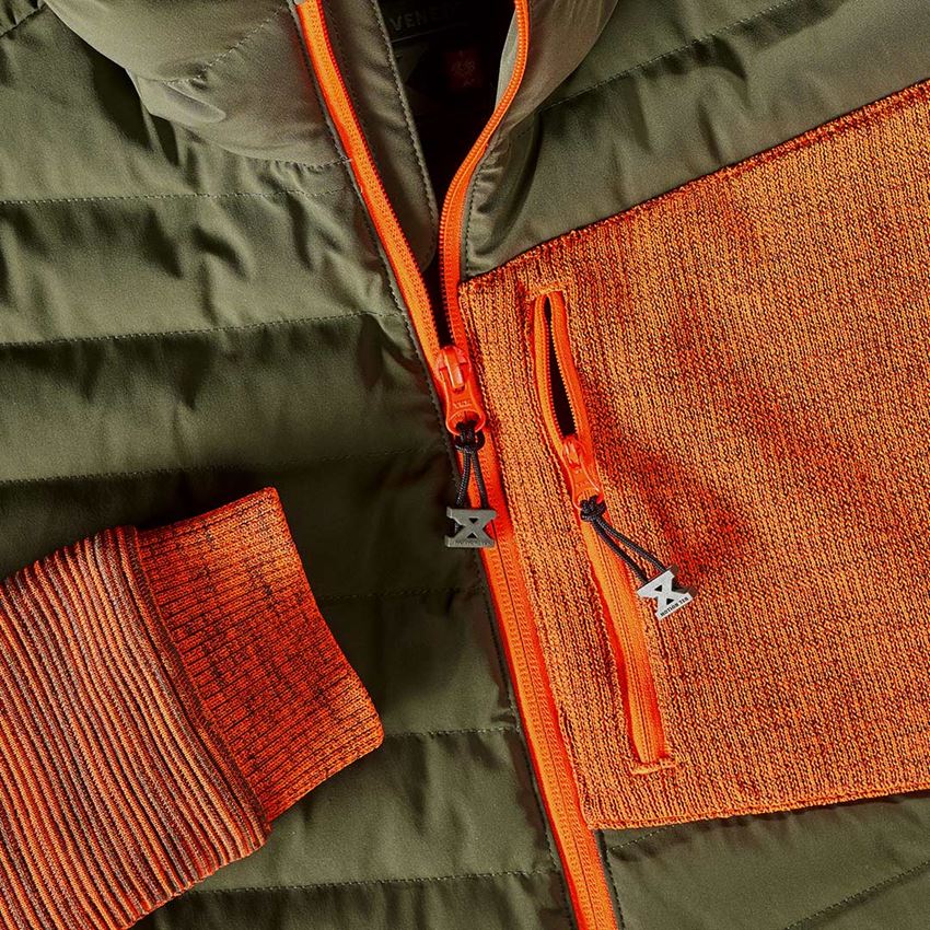 Vestes de travail: Veste en tricot à capuche hybride e.s.motion ten + vert camouflage/orange fluo mélange 2