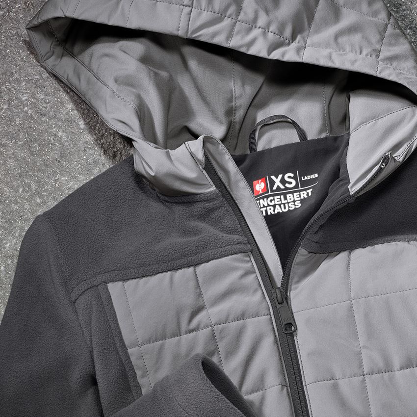Work Jackets: Hybrid fleece hoody jacket e.s.concrete, ladies' + anthracite/pearlgrey 2