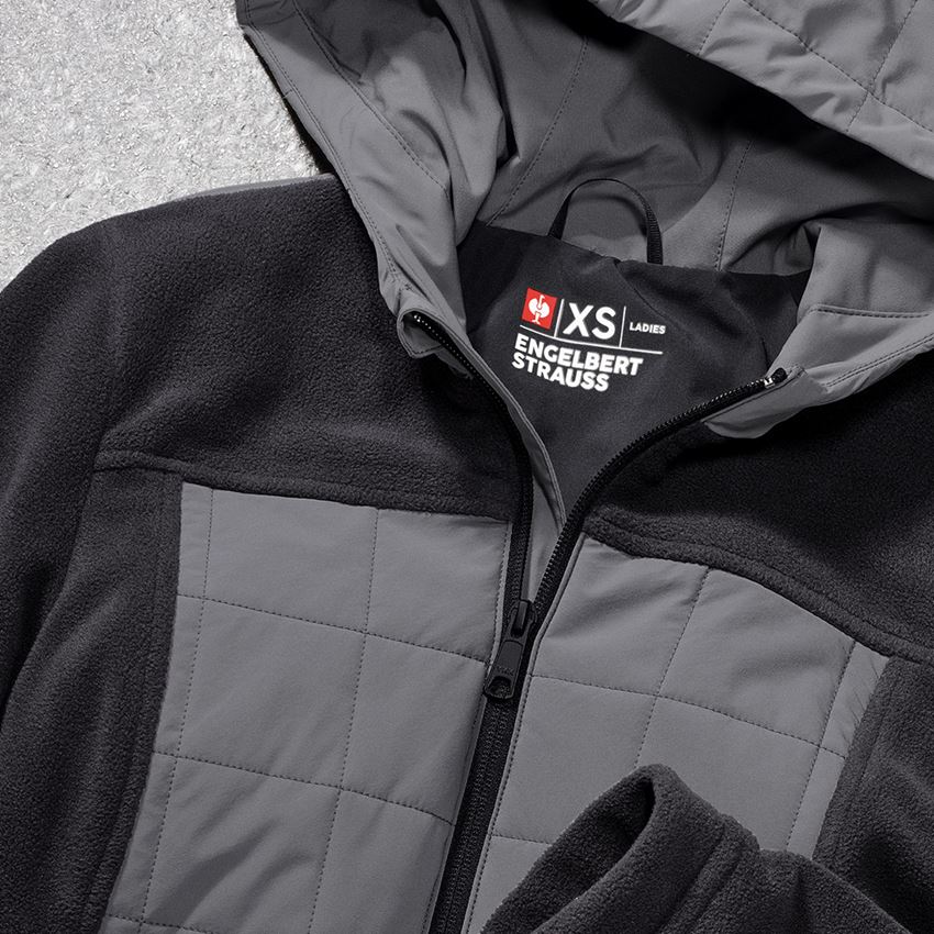 Work Jackets: Hybrid fleece hoody jacket e.s.concrete, ladies' + black/basaltgrey 2
