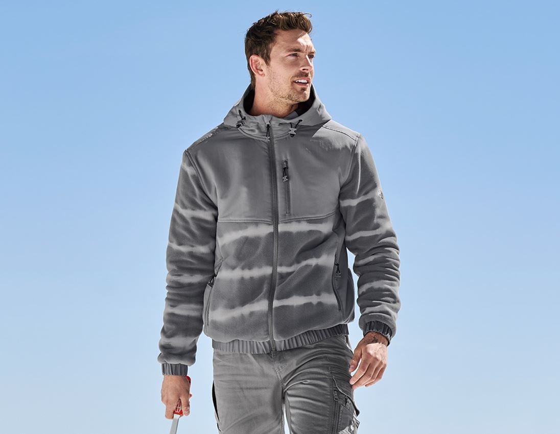 Work Jackets: Hybrid fleece hoody jacket tie-dye e.s.motion ten + granite/opalgrey