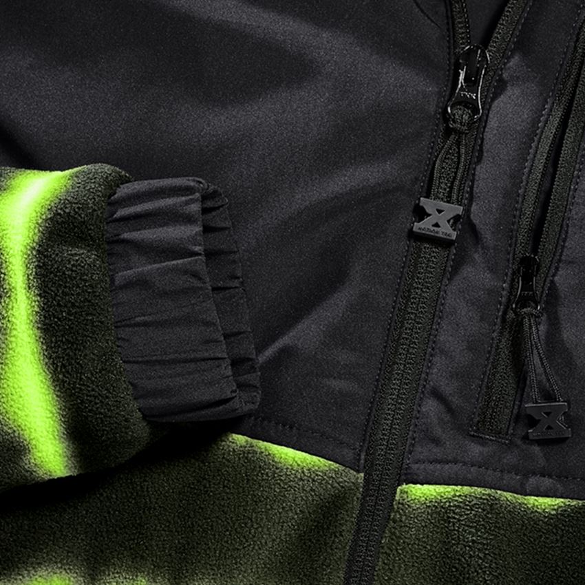 Work Jackets: Hybrid fleece hoody jacket tie-dye e.s.motion ten + black/high-vis yellow 2