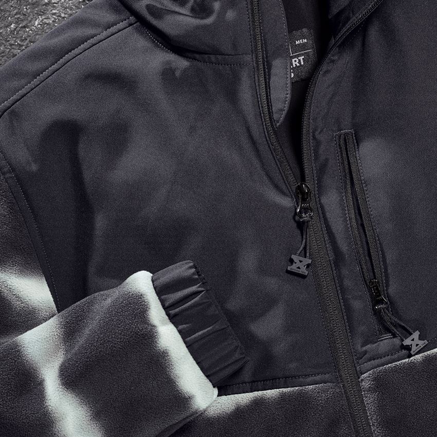 Work Jackets: Hybrid fleece hoody jacket tie-dye e.s.motion ten + oxidblack/magneticgrey 2