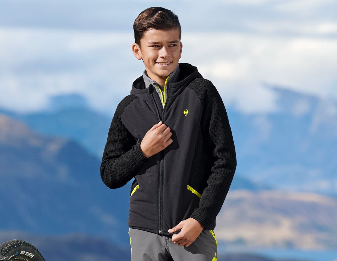 Jackets: Hybrid hooded knitted jacket e.s.trail, children's + black/acid yellow