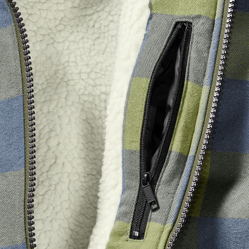 Work Jackets: Check-hooded jacket e.s.iconic + mountaingreen/oxidblue 2