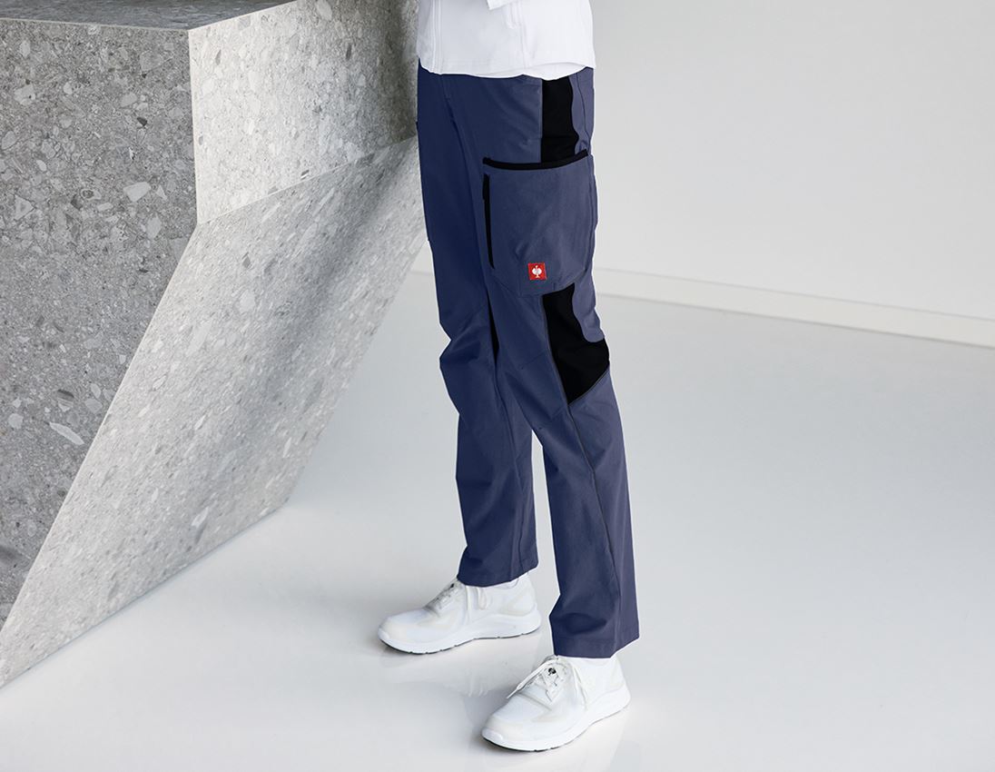 Pantalons de travail: Pantalon Cargo e.s.vision stretch, femmes + bleu profond
