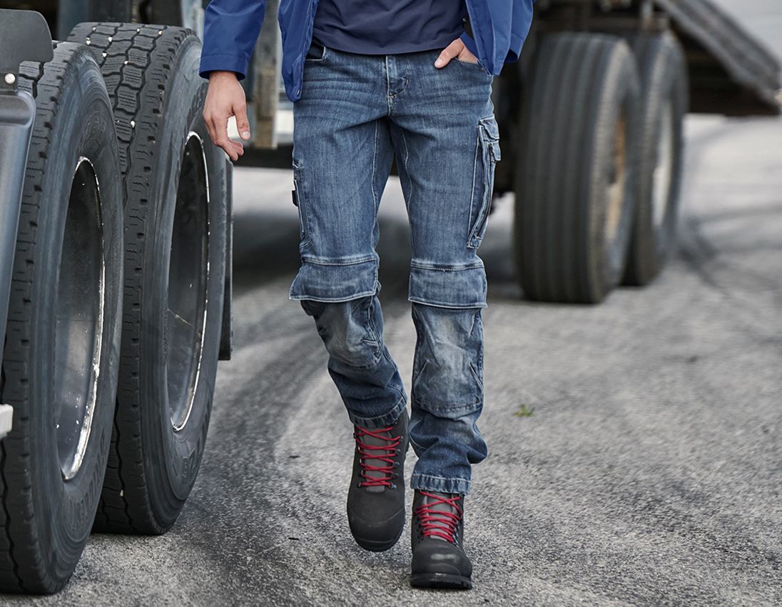 Work Trousers: Cargo worker jeans e.s.concrete + stonewashed