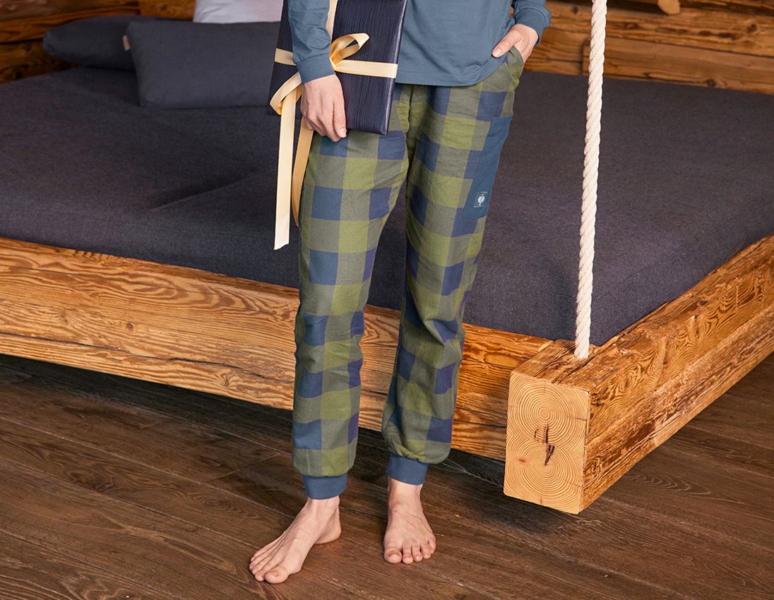 Accessoires: e.s. Pyjama Hose, Damen + berggrün/oxidblau