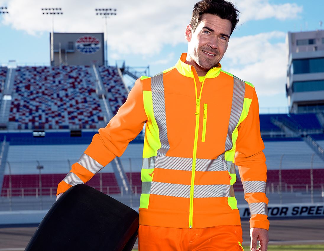 Work Jackets: High-vis softshell jacket softl. e.s.motion 2020 + high-vis orange/high-vis yellow