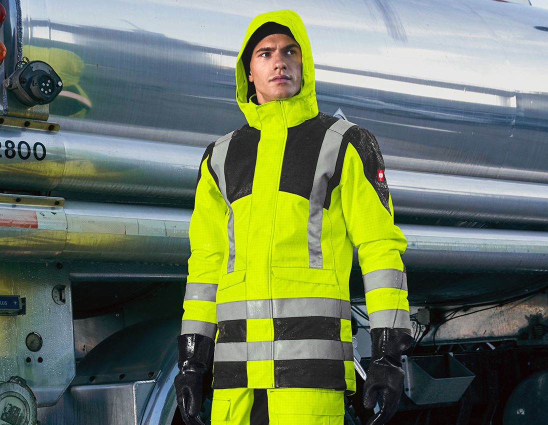 Vestes de travail: e.s. Parka de protection multinorm high-vis + jaune fluo/noir