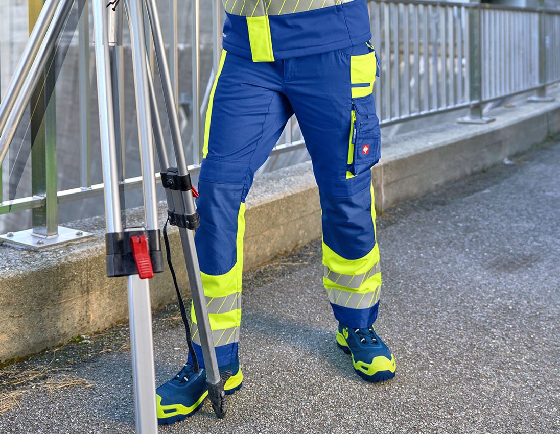 Pantalons de travail: Pantalon à taille élast. signal. e.s.motion 24/7 + bleu royal/jaune fluo