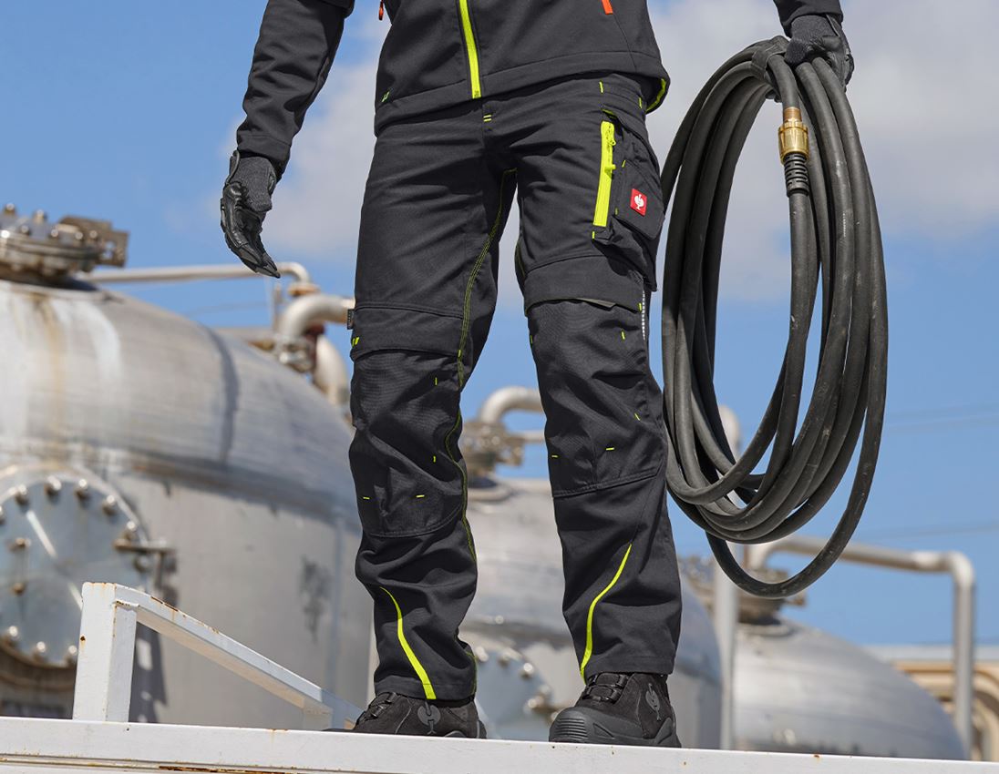Pantalons de travail: Pantalon à taille élastique e.s.motion 2020 + noir/jaune fluo/orange fluo 4