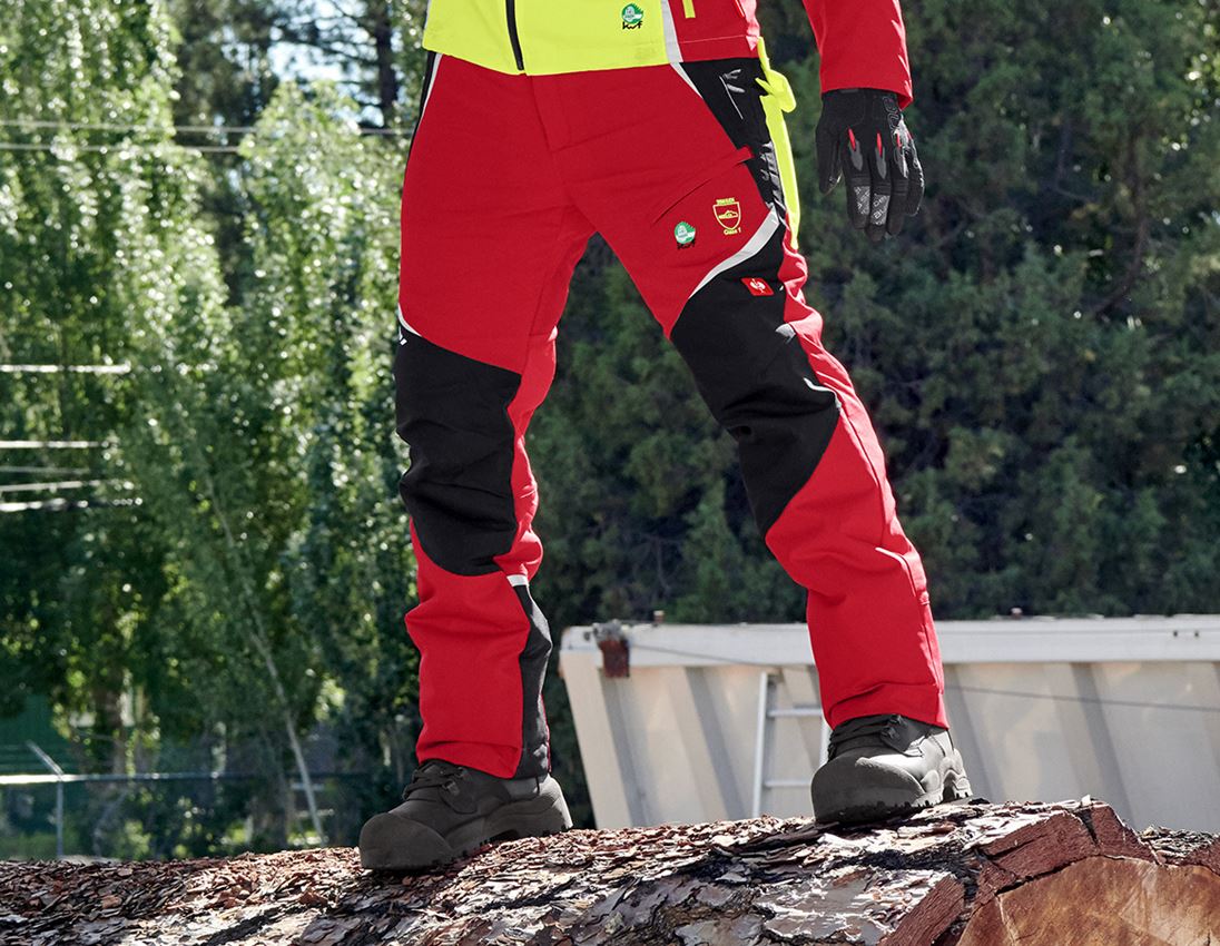 Work Trousers: e.s. Forestry cut protection trousers, KWF + red/high-vis yellow