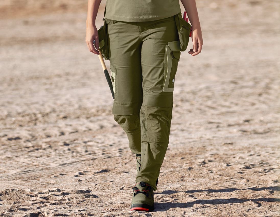 Work Trousers: Trousers e.s.concrete light, ladies' + mudgreen/stipagreen