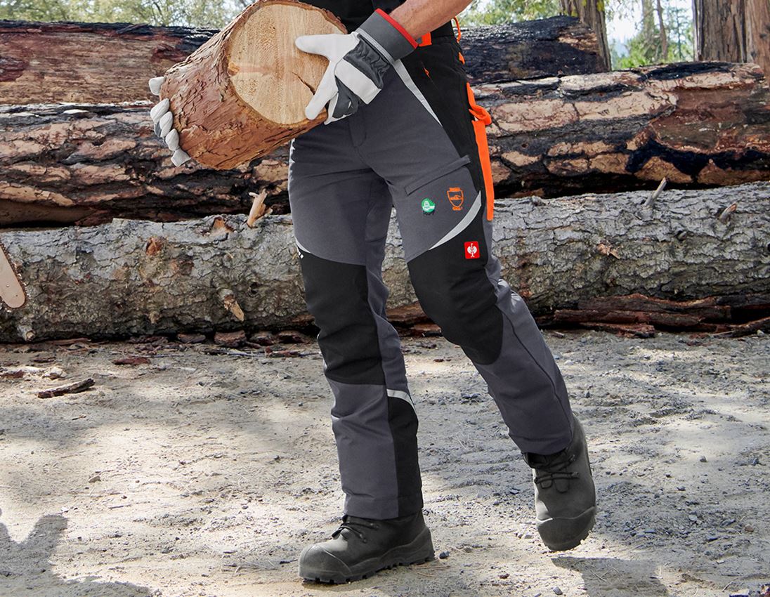 Clothing: SET: e.s. Forestry cut prot. trousers KWF + helmet + grey/high-vis orange