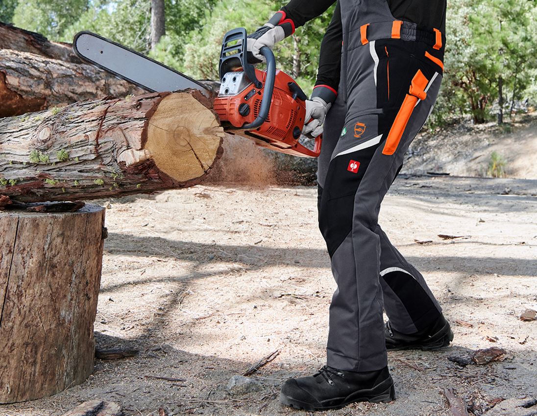 Work Trousers: e.s. Forestry cut protection bib & brace, KWF + grey/high-vis orange 1