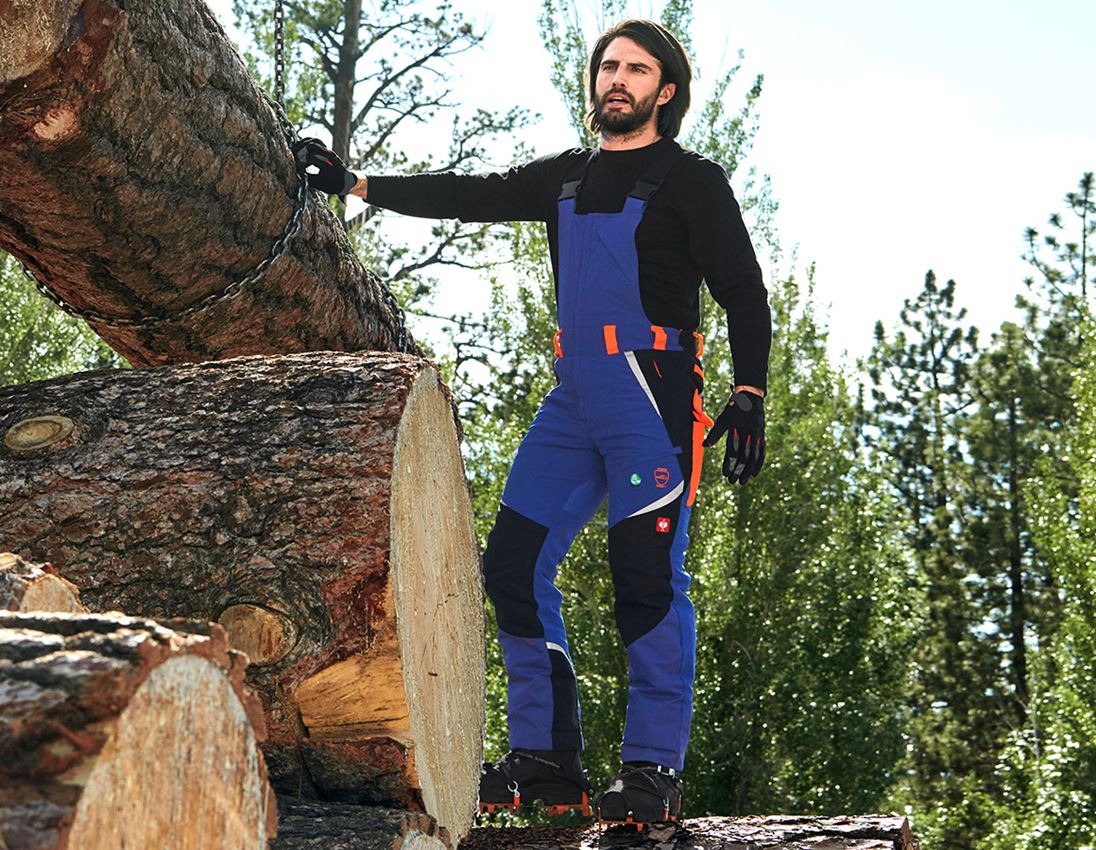 Forestry / Cut Protection Clothing: e.s. Forestry cut protection bib & brace, KWF + royal/high-vis orange