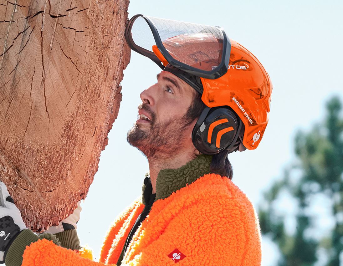 Clothing: SET: e.s. Forestry cut prot. bib&brace KWF+ helmet + grey/high-vis orange 1