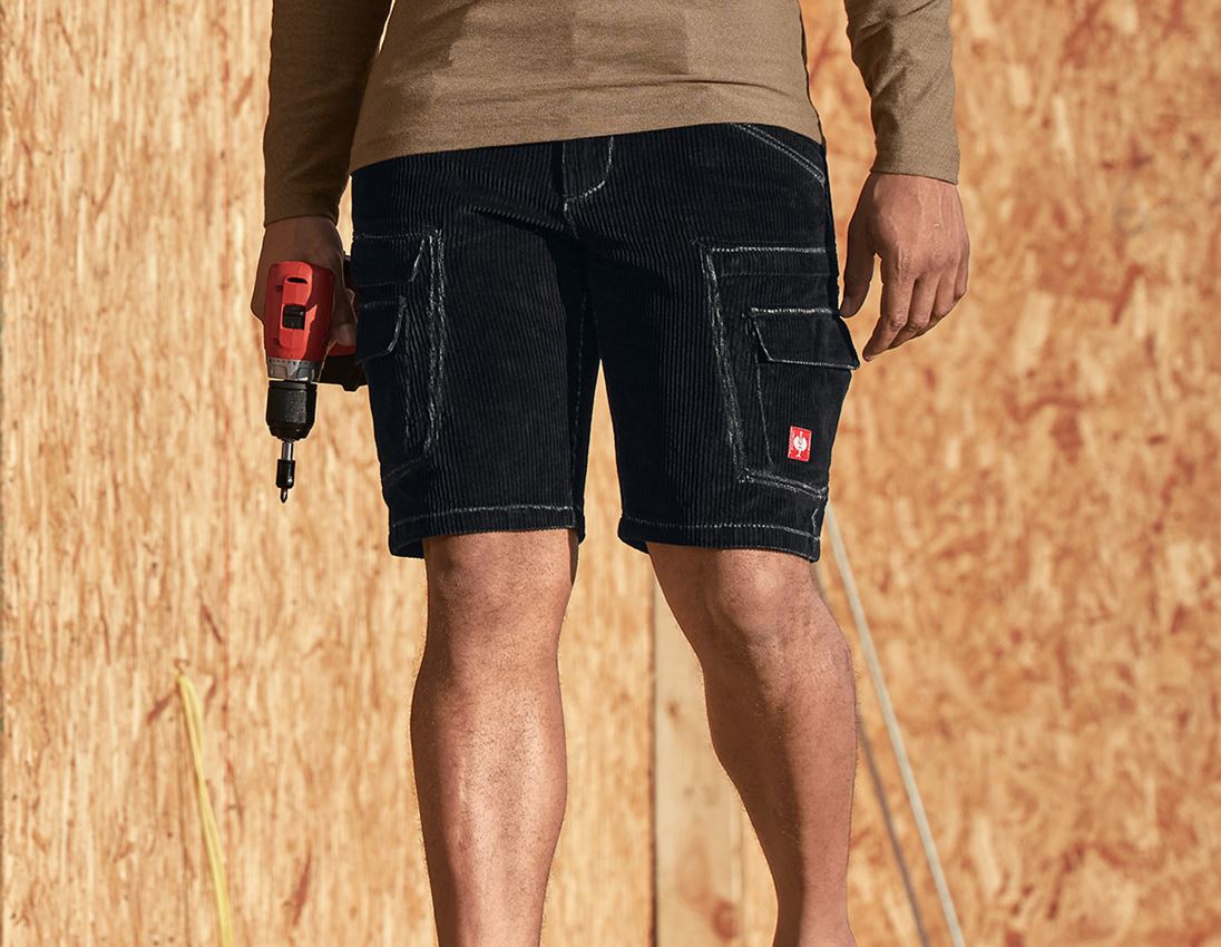 Work Trousers: e.s. Cargo stretch-cord shorts + black