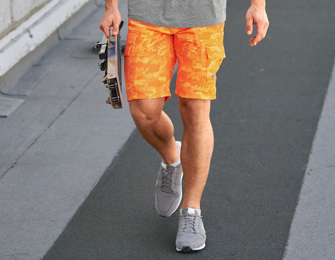 Pantalons de travail: e.s. Short color camo + camouflage orange