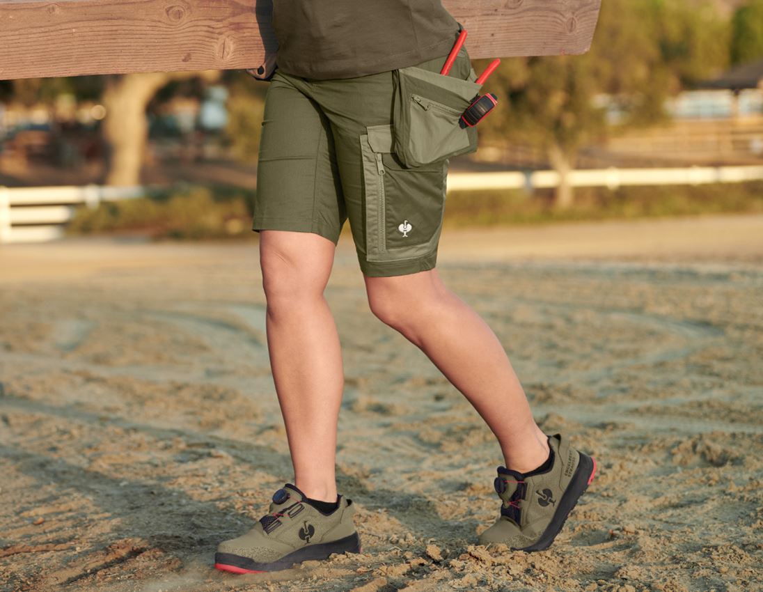 Work Trousers: Shorts e.s.concrete light, ladies' + mudgreen/stipagreen